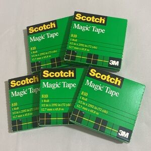 Lot of 5–3M Scotch 810 Magic Tapes 1/2"x72 Yds/pack